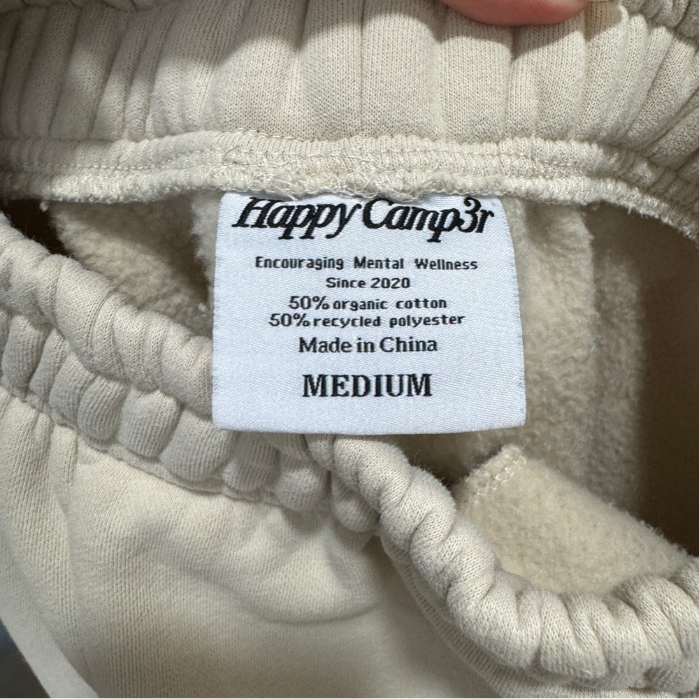 The Happy Camp3r cloud sweatpants beige embroidered soft joggers pockets fleece - Picture 2 of 8